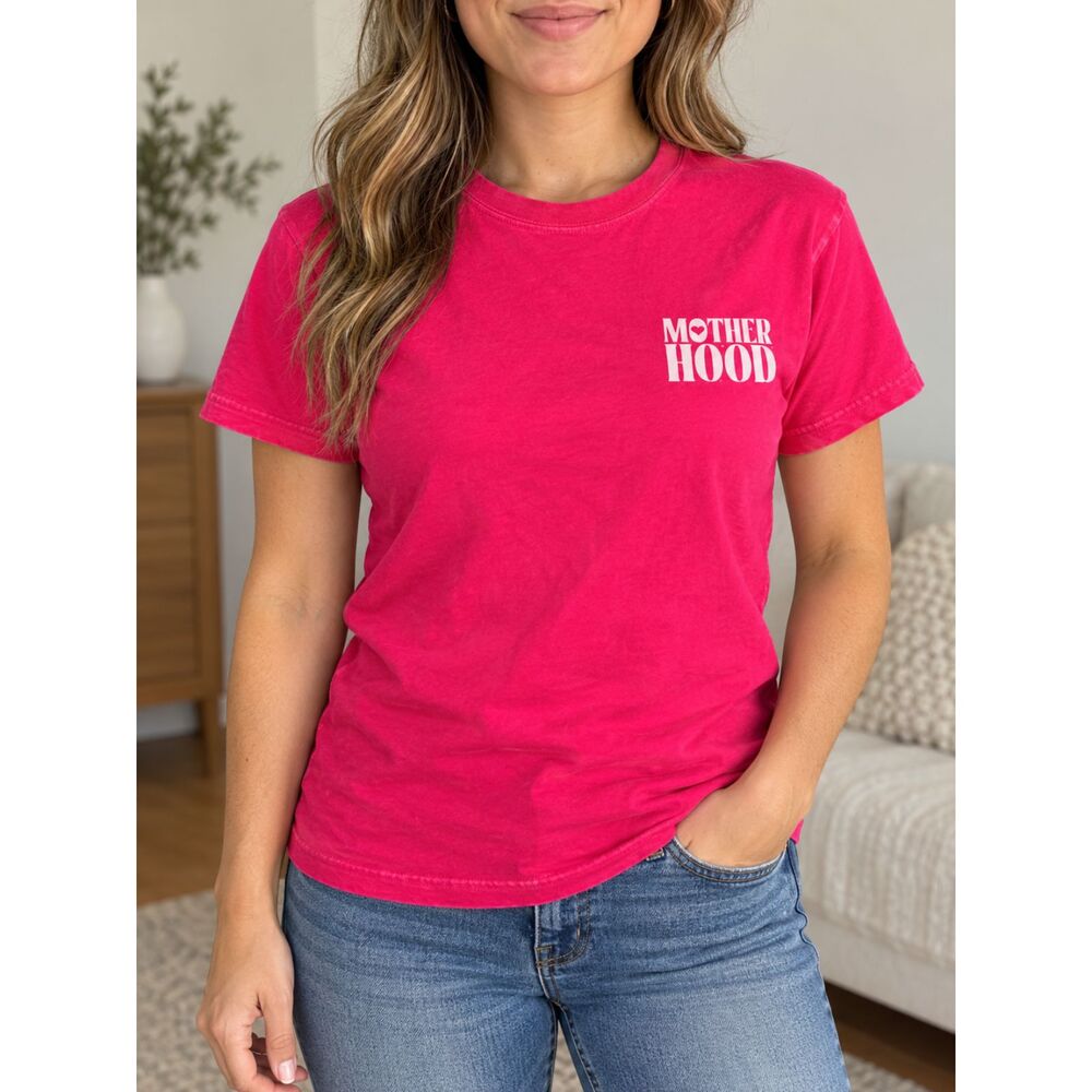 Mother Hood Hot Pink Graphic Tee Mom Life Front Back Print Shirt Small
